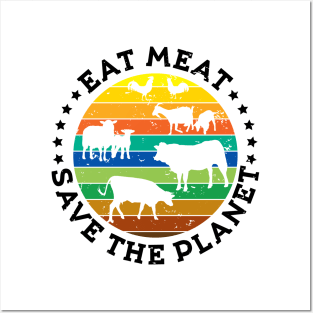 EAT MEAT SAVE THE PLANET Vintage Retro Original Design Posters and Art